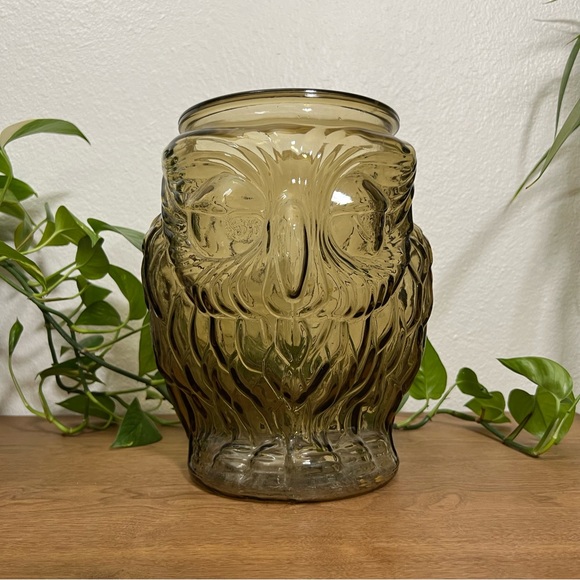 Vintage Accents Vintage 5 Libby Glass Owl Jar Vase Smoked Amber